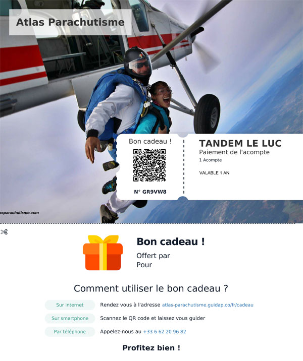 bon cadeau saut en parachute au luc